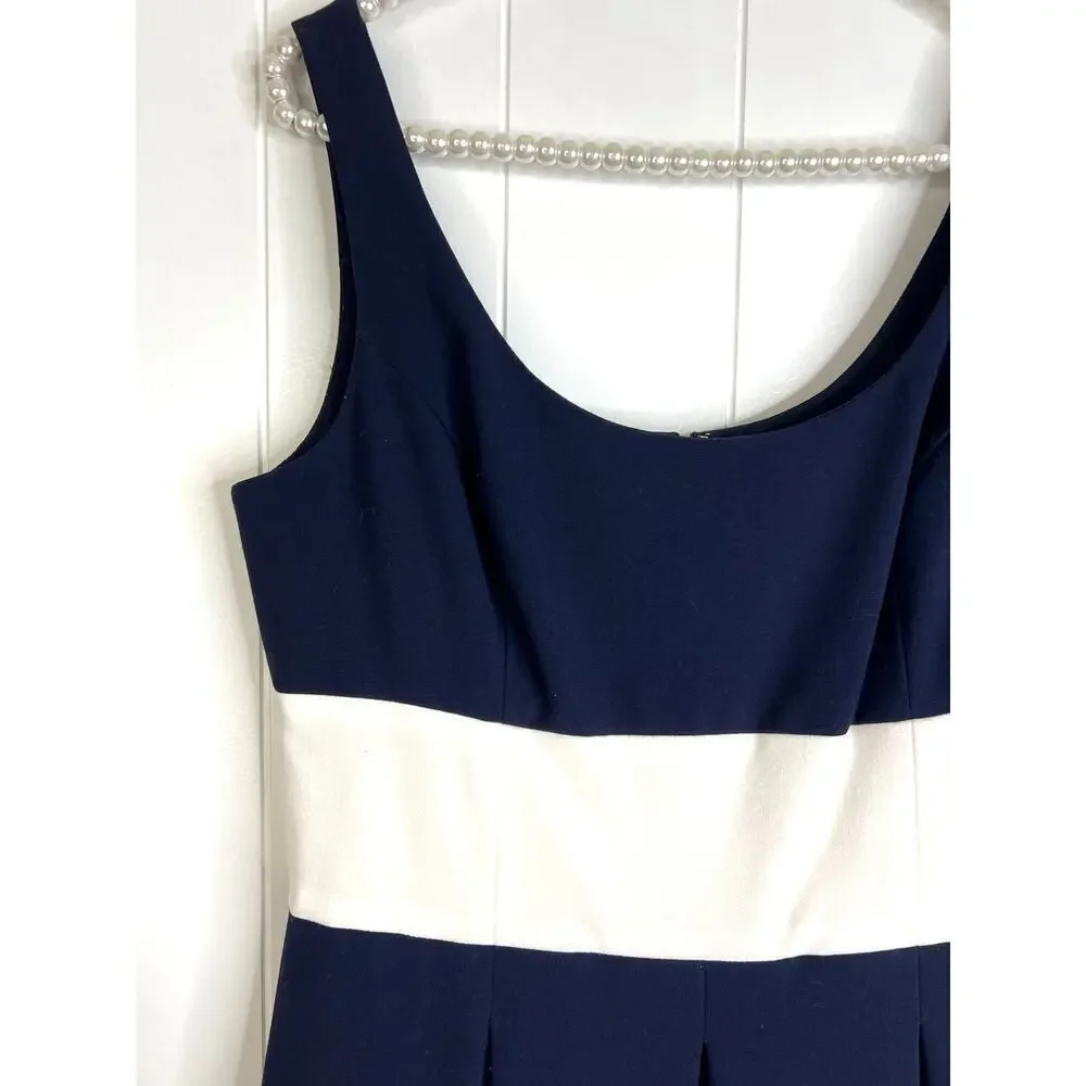 Lauren Ralph Lauren Navy‎ and White Wide Strip Pleated Tank Dress Size 8 - Picture 4 of 8